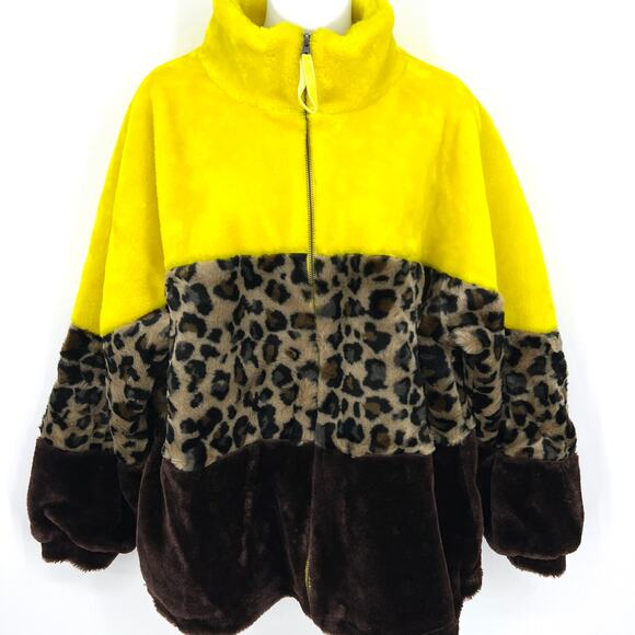 UGG Elaina Faux Fur Bomber Jacket Leopard Yellow Brown Size S - Picture 2 of 13